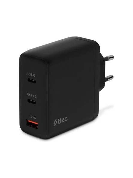 Ttec SmartCharger Trio GAN 120W PD Seyahat Hızlı Şarj Aleti 2 USB-C+USB-A Siyah 2SCG04S