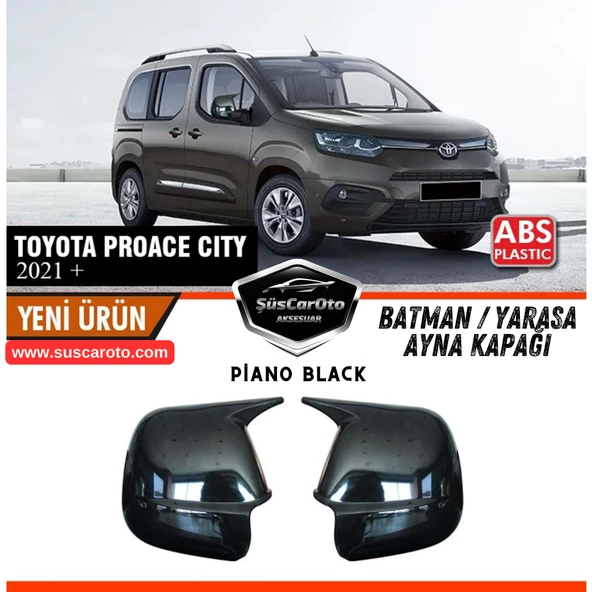 Toyota Proace City 2021 Sonrası Uyumlu Batman Yarasa Ayna Kapağı Piano Black ABS Plastik Sağ Sol Takım