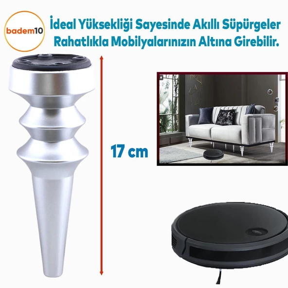 Oliva Mobilya Kanepe Koltuk Tv Ünitesi Baza Ayağı Zigon Orta Sehpası Ayak Ayakları Mat Gümüş 17 cm - 3