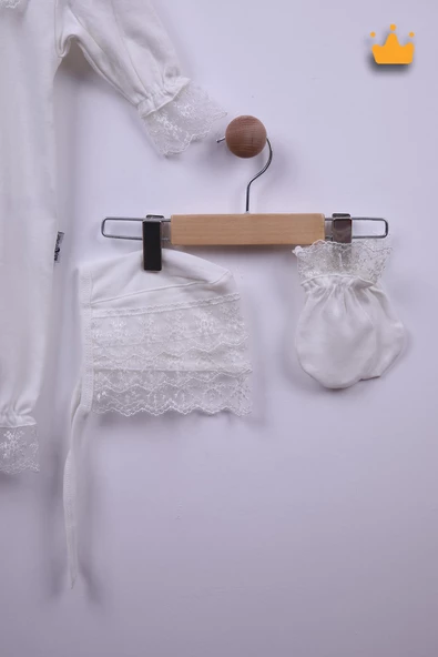 Babyhola %100 Pamuk Kız Bebek Şapkalı Eldivenli Güpürlü Bayramlık Şık Tulum 3658 - 7