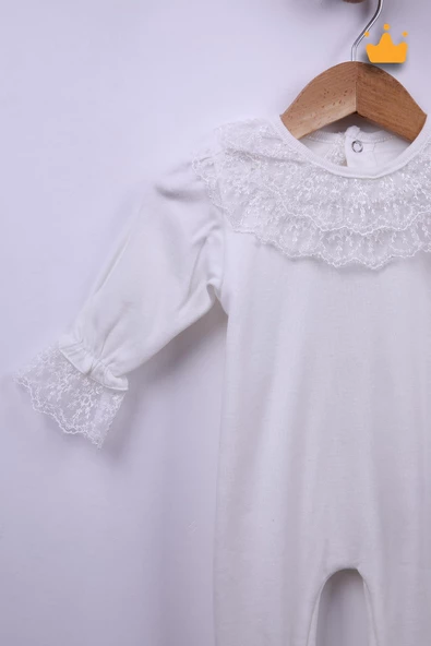 Babyhola %100 Pamuk Kız Bebek Şapkalı Eldivenli Güpürlü Bayramlık Şık Tulum 3658 - 3