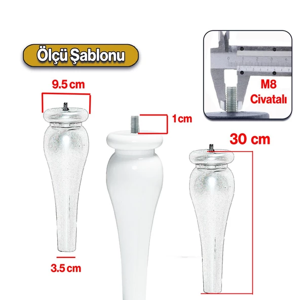 Sembol Plastik Sehpa Ayağı 30 cm Beyaz Renk 1 Adet Mobilya Orta Sehpası M8 Civatalı Ayak Ayaklar - 2