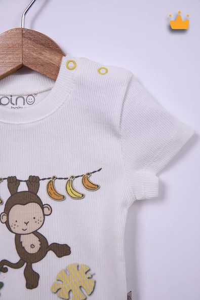 Babyhola %100 Pamuk Maymun Baskı Kaşkorse Şortlu Takım 3483 - 7