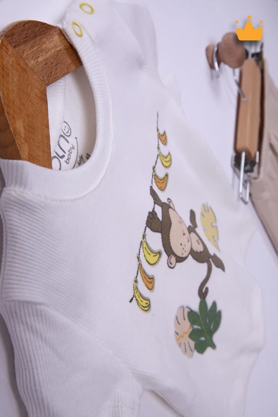 Babyhola %100 Pamuk Maymun Baskı Kaşkorse Şortlu Takım 3483 - 9