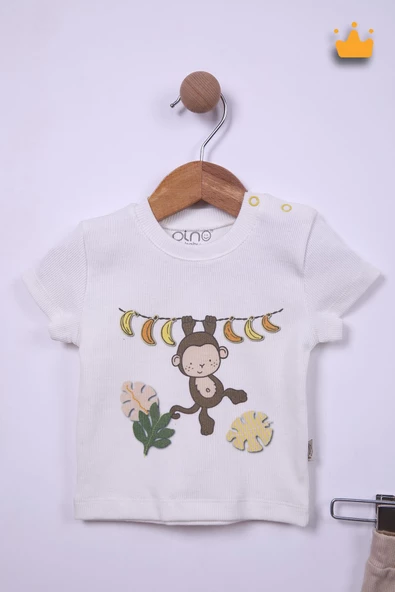 Babyhola %100 Pamuk Maymun Baskı Kaşkorse Şortlu Takım 3483 - 6