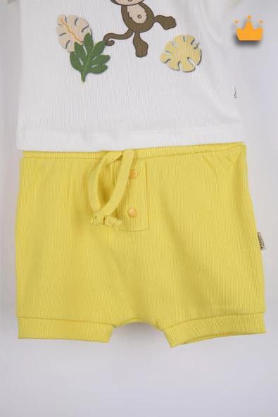 Babyhola %100 Pamuk Maymun Baskı Kaşkorse Şortlu Takım 3483 - 4
