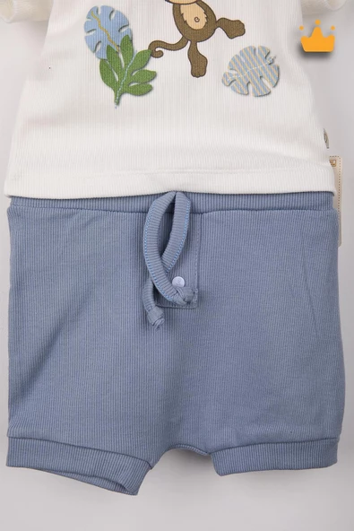Babyhola %100 Pamuk Maymun Baskı Kaşkorse Şortlu Takım 3483 - 2
