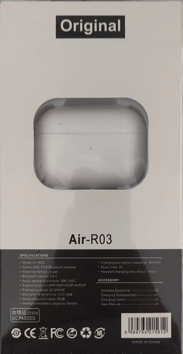 Original Hi-Fi MUSIC Air-R03S Kablosuz Bluetooth 5.0 Kulaklık + Ücretsiz Silikon Kılıf