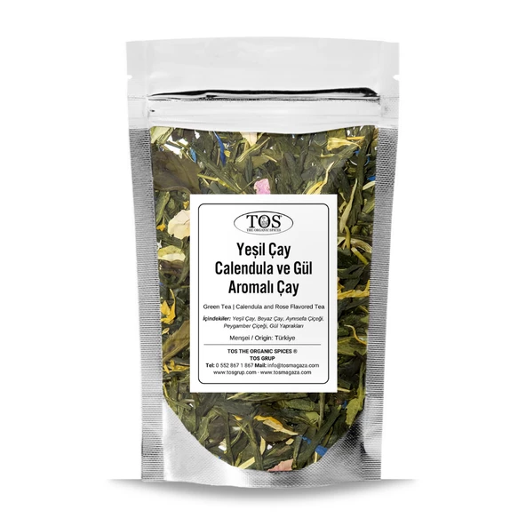 Yeşil Çay / Calendula ve Gül Aromalı Çay 100 gr (1. Kalite) ürün görseli 1