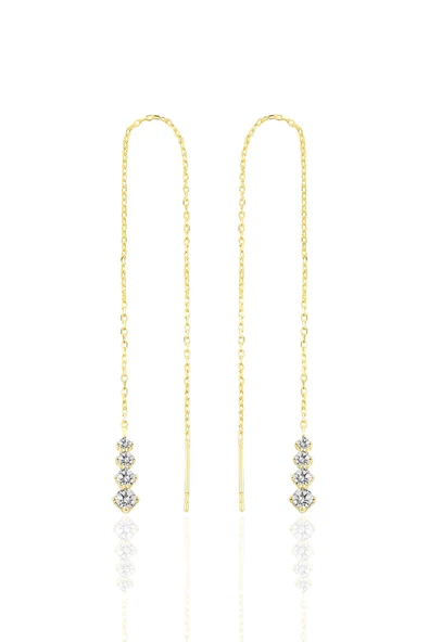 Gümüş altın yaldızlı zirkon taşlı Işıltılı Gümüş Zincir Küpe SGTL10418GOLD