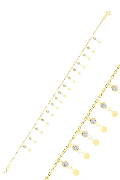 Gümüş altın yaldızlı zirkon taşlı çift sıra pullu halhal  SGTL10534GOLD ürün görseli