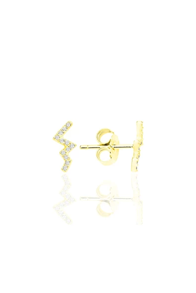 Gümüş altın yaldızlı zirkon taşlı zikzak küpe  SGTL12334GOLD - 1