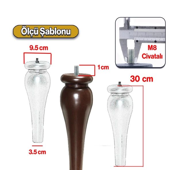 Sembol Plastik Sehpa Ayağı 30 cm Ahşap Desenli 4 Adet Mobilya Orta Sehpası M8 Civatalı Ayak Ayaklar - 3
