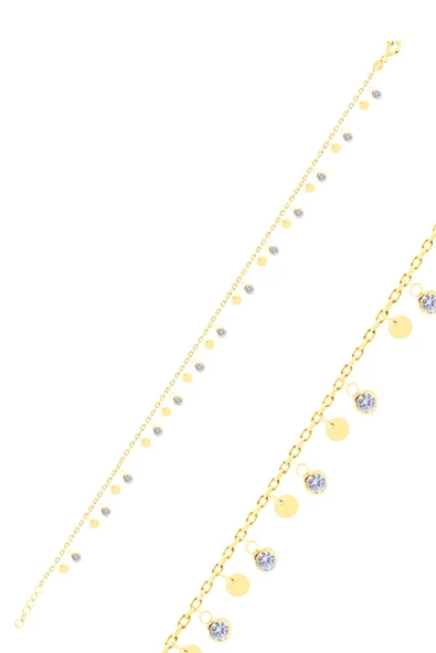 Gümüş altın yaldızlı zirkon taşlı pullu halhal SGTL10549GOLD - 1