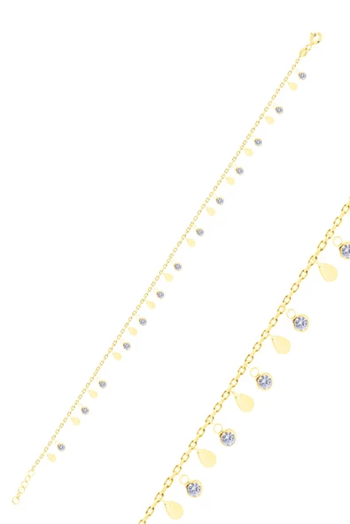 Gümüş altın yaldızlı zirkon taşlı damla pullu halhal SGTL10550GOLD