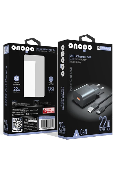 onopo 22w Usb Hızlı Şarj Aleti Seti Esnek Type-c Kablo - M9