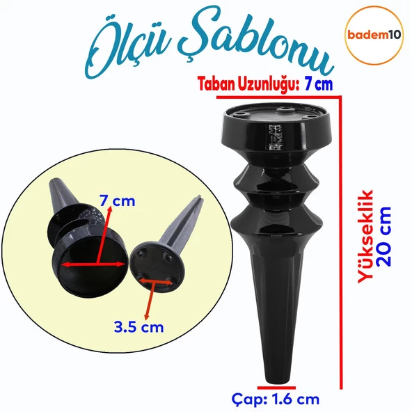 Oliva Mobilya Kanepe Koltuk Tv Ünitesi Baza Ayağı Zigon Orta Sehpası Ayak Ayakları 20 cm Siyah - 2