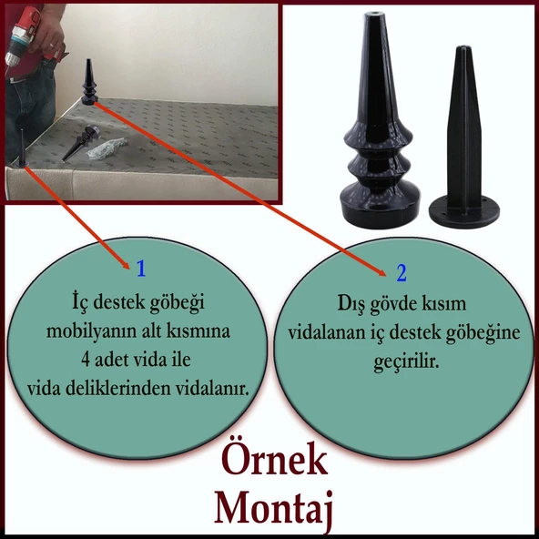 Oliva Mobilya Kanepe Koltuk Tv Ünitesi Baza Ayağı Zigon Orta Sehpası Ayak Ayakları 20 cm Siyah - 4