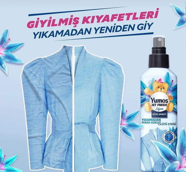 Yumoş Jet Fresh Giysi Spreyi Yıkamadan Ferah Koku ve Ütü Etkisi Lilyum 200 ml - 3