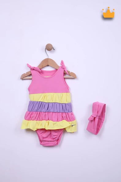 Babyhola Kız Bebek Bandanalı Elbise Badi 5435