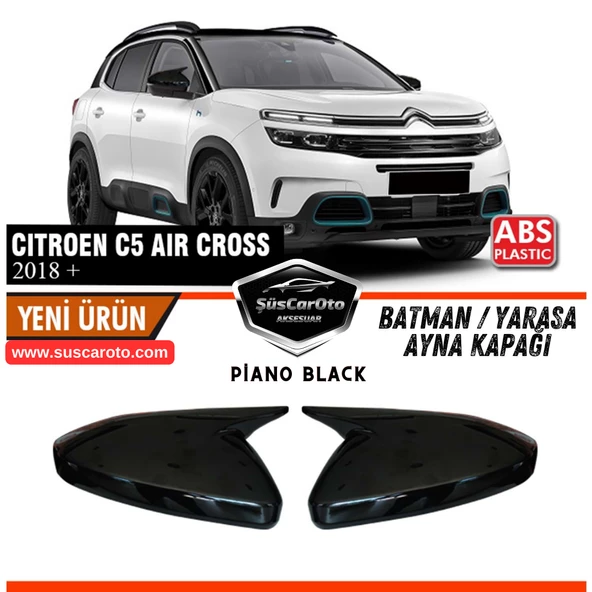 Citroen C5 Aircross 2018 Sonrası Uyumlu Batman Yarasa Ayna Kapağı Piano Black ABS Plastik Sağ Sol Takım ürün görseli 1