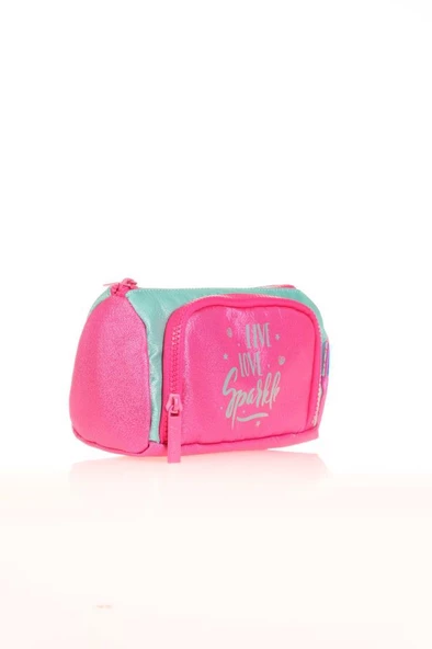 Kaukko Sparkle Plump Kalem Çantası Pink Green K2617 - 2