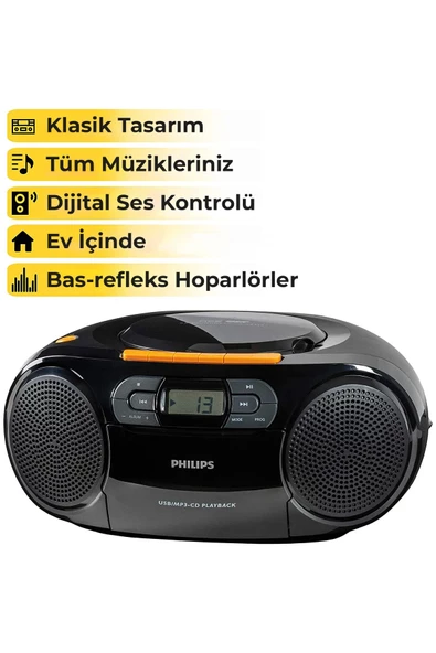 PHİLİPS AZ328/37 Mp3 CD Kaset Radyo Flash Bellek Çalar Müzik Seti