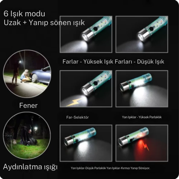 2500 lümen 7 farklı ışık şiddetine sahip kancalı flaşörlü ultra güçlü mini cep el feneri - 2