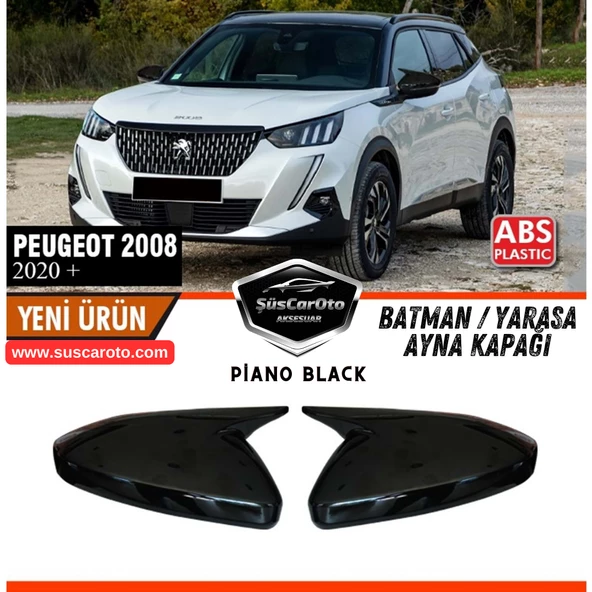 Peugeot 2008 2019 Sonrası Uyumlu Batman Yarasa Ayna Kapağı Piano Black ABS Plastik Sağ Sol Takım - 1