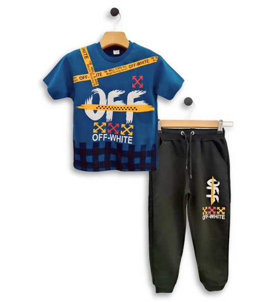 Triliya - Erkek Çocuk İkili Takım Off-White Baskılı Tişört ve Eşofman Altı Takımı 3-11 Yaş - 10