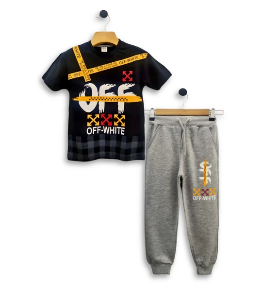 Triliya - Erkek Çocuk İkili Takım Off-White Baskılı Tişört ve Eşofman Altı Takımı 3-11 Yaş - 7