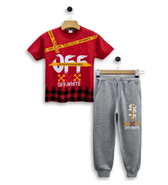 Triliya - Erkek Çocuk İkili Takım Off-White Baskılı Tişört ve Eşofman Altı Takımı 3-11 Yaş - 5