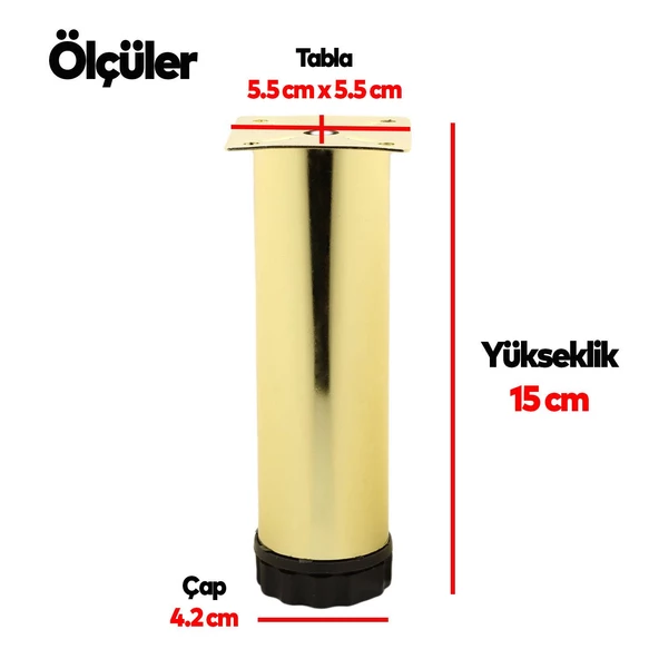 Ayarlanabilir Mobilya Kanepe Baza Koltuk Metal Destek Yükseltici Ayağı 15 cm Gold Ayakları 8 Adet - 3