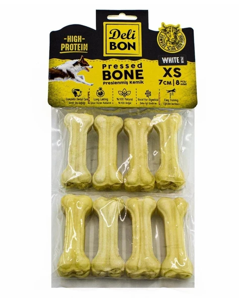 DELİBON DERİ PRES KEMİK 7CM XS BOY 8Lİ PAKET BEYAZ