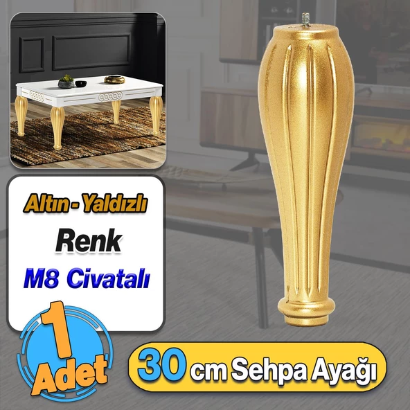 Pırlanta Plastik Sehpa Ayağı 30 cm Altın Renk 1 Adet Mobilya Orta Sehpası M8 Civatalı Ayak Ayaklar ürün görseli