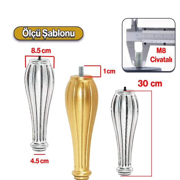 Pırlanta Plastik Sehpa Ayağı 30 cm Altın Renk 4 Adet Mobilya Orta Sehpası M8 Civatalı Ayak Ayaklar - 2