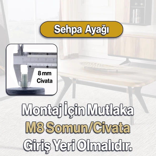 Pırlanta Plastik Sehpa Ayağı 30 cm Gümüş Renk 4 Adet Mobilya Orta Sehpası M8 Civatalı Ayak Ayaklar - 2