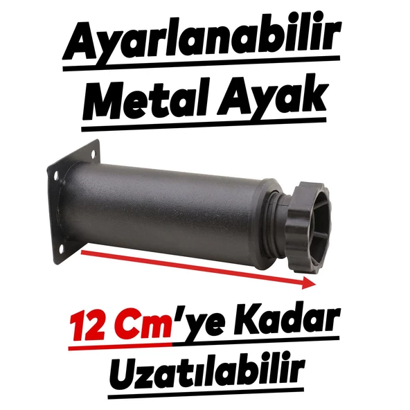 Ayarlanabilir Dolap Mobilya Kanepe Baza Koltuk Metal Destek Yükseltici Ayağı 10 Cm Siyah Ayakları 8 Adet - 2
