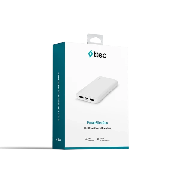 ttec PowerSlim Duo 10.000mAh Taşınabilir Şarj Aleti Beyaz