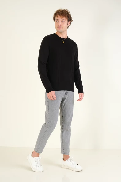 Erkek Desenli Sıfır Yaka Kazak Siyah - 5