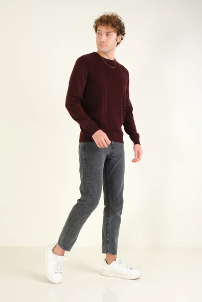 Erkek Desenli Sıfır Yaka Kazak Mürdüm - 5