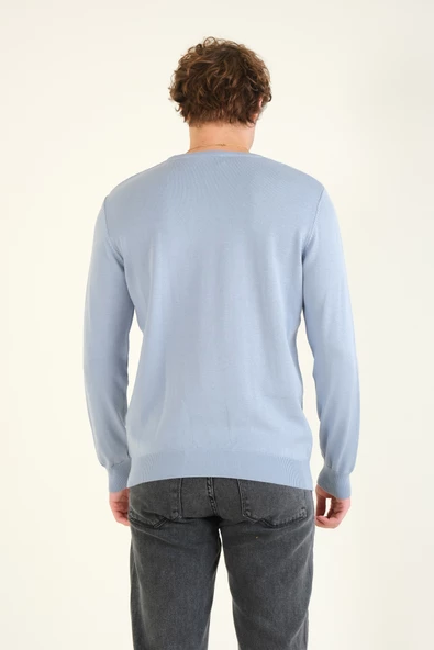 Erkek Desenli Sıfır Yaka Kazak Mavi - 6