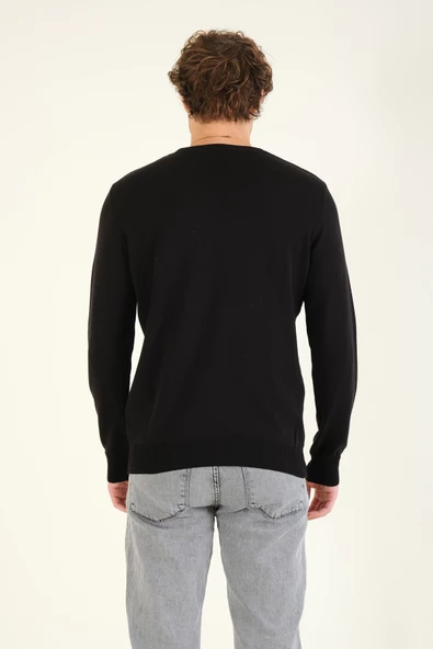 Erkek Desenli Sıfır Yaka Kazak Siyah - 6