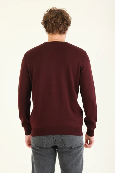 Erkek Desenli Sıfır Yaka Kazak Mürdüm - 6