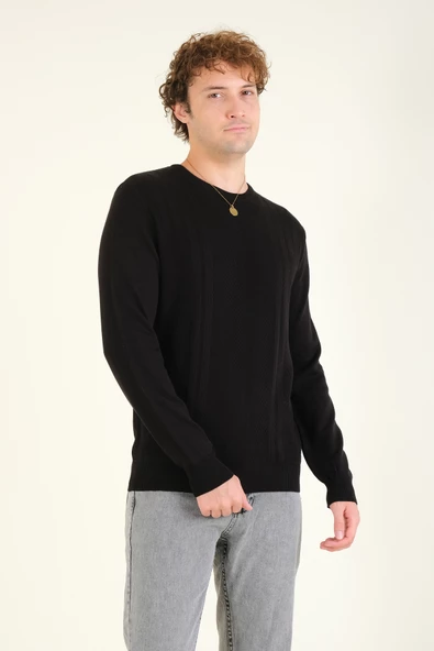 Erkek Desenli Sıfır Yaka Kazak Siyah - 2