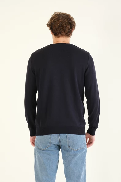 Erkek Desenli Sıfır Yaka Kazak Lacivert - 6