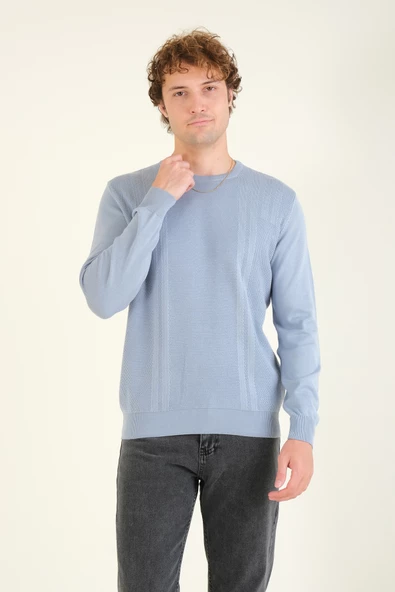 Erkek Desenli Sıfır Yaka Kazak Mavi - 2