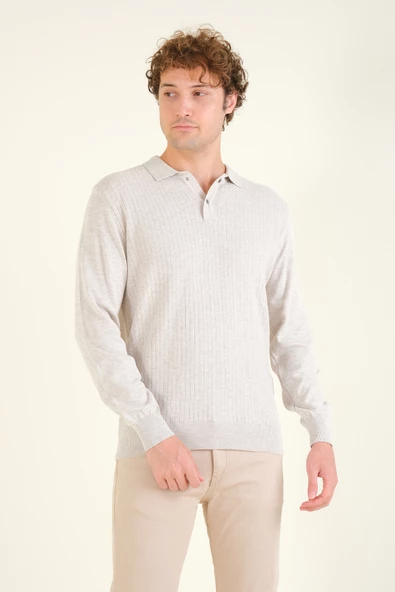 Erkek Desenli Polo Yaka Kazak Taş - 4