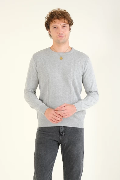 Erkek Desenli Sıfır Yaka Kazak Gri - 3