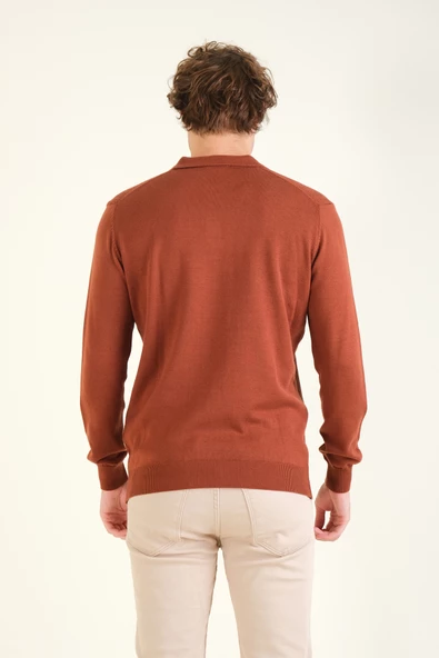 Erkek Desenli Polo Yaka Kazak Kiremit - 6